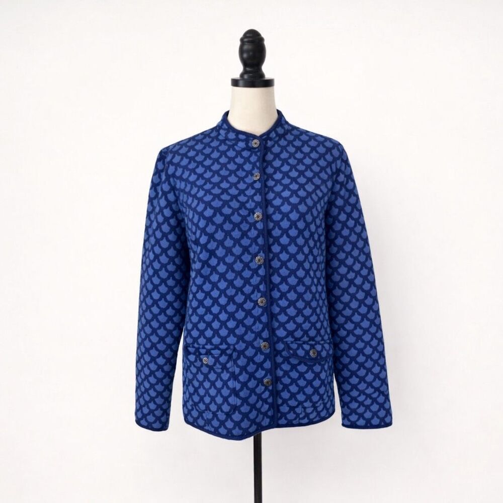 Isaac Mizrahi Live Cobalt Blue Textured Jacket Size L Snap Front